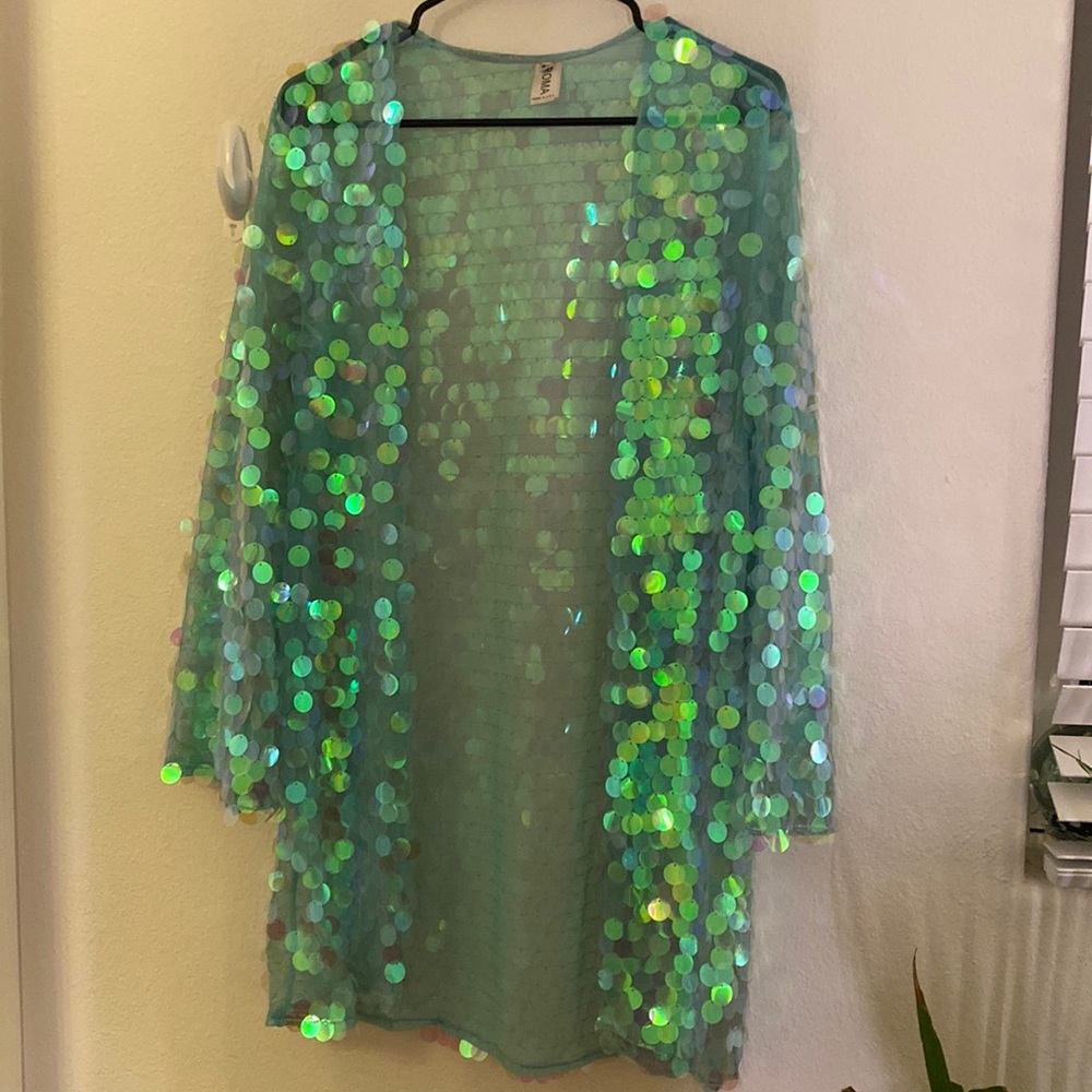 disco mermaid kimono - jumbo blue sequin robe